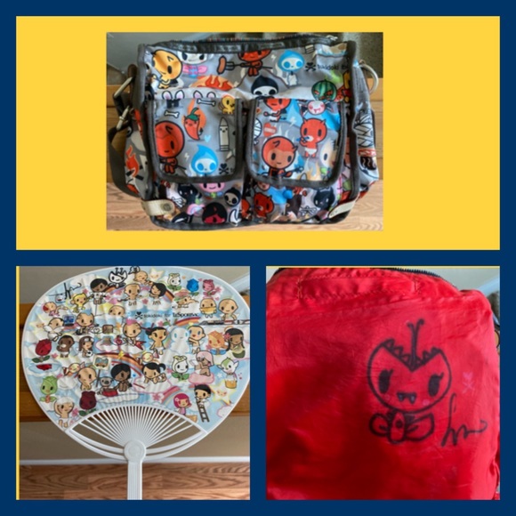 TOKIDOKI INFERNO STELLINA BAG & UCHIWA FAN BOTH SIGNED BY ARTIST